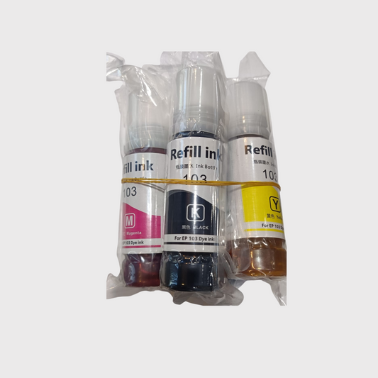 Bouteilles d'encre rechargeables 103 pour imprimantes Epson - Couleurs (Noir, Jaune, Magenta)